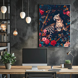 Majestic Leopard in Bloom Wall Art Print