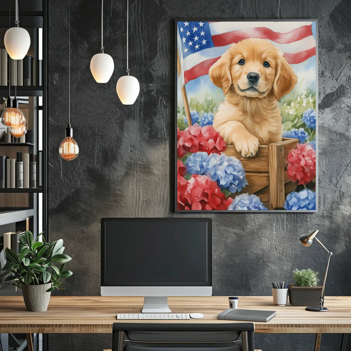 Golden Retriever Puppy In A Wagon With Flowers Poster