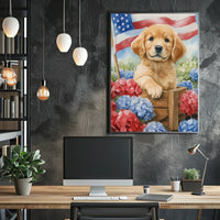 Golden Retriever Puppy In A Wagon With Flowers Poster