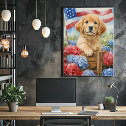 Golden Retriever Puppy In A Wagon With Flowers Poster