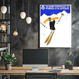 Dynamic Skier in Pyrenees Auvergne Winter Sports Poster PosterGoat