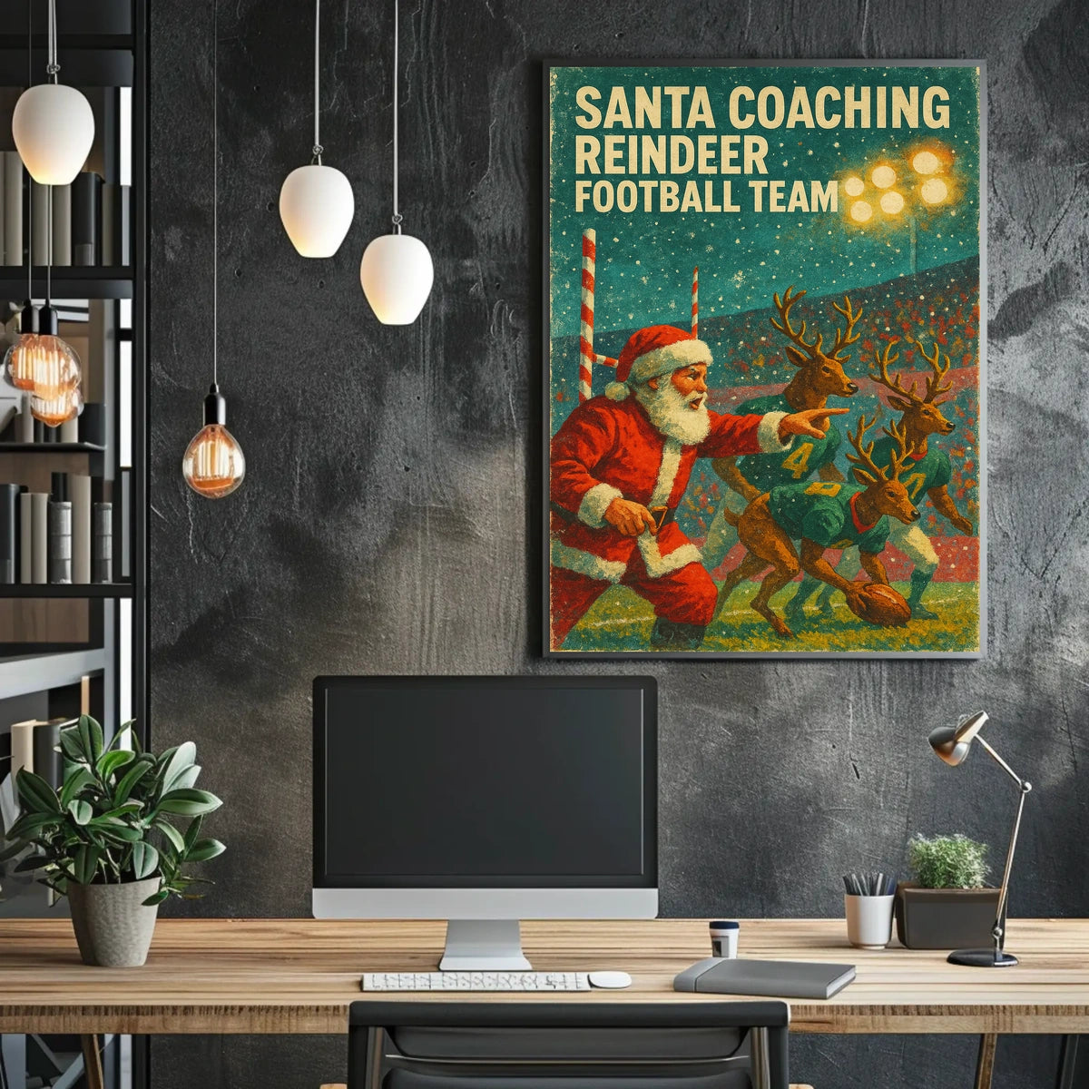 Santa Coaches Reindeer Football Team Vintage Poster