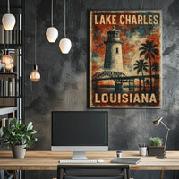 Vintage Louisiana Lighthouse Coastal Travel Poster