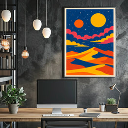 Surreal Cosmic Desert Under Abstract Futuristic Sci-Fi Poster