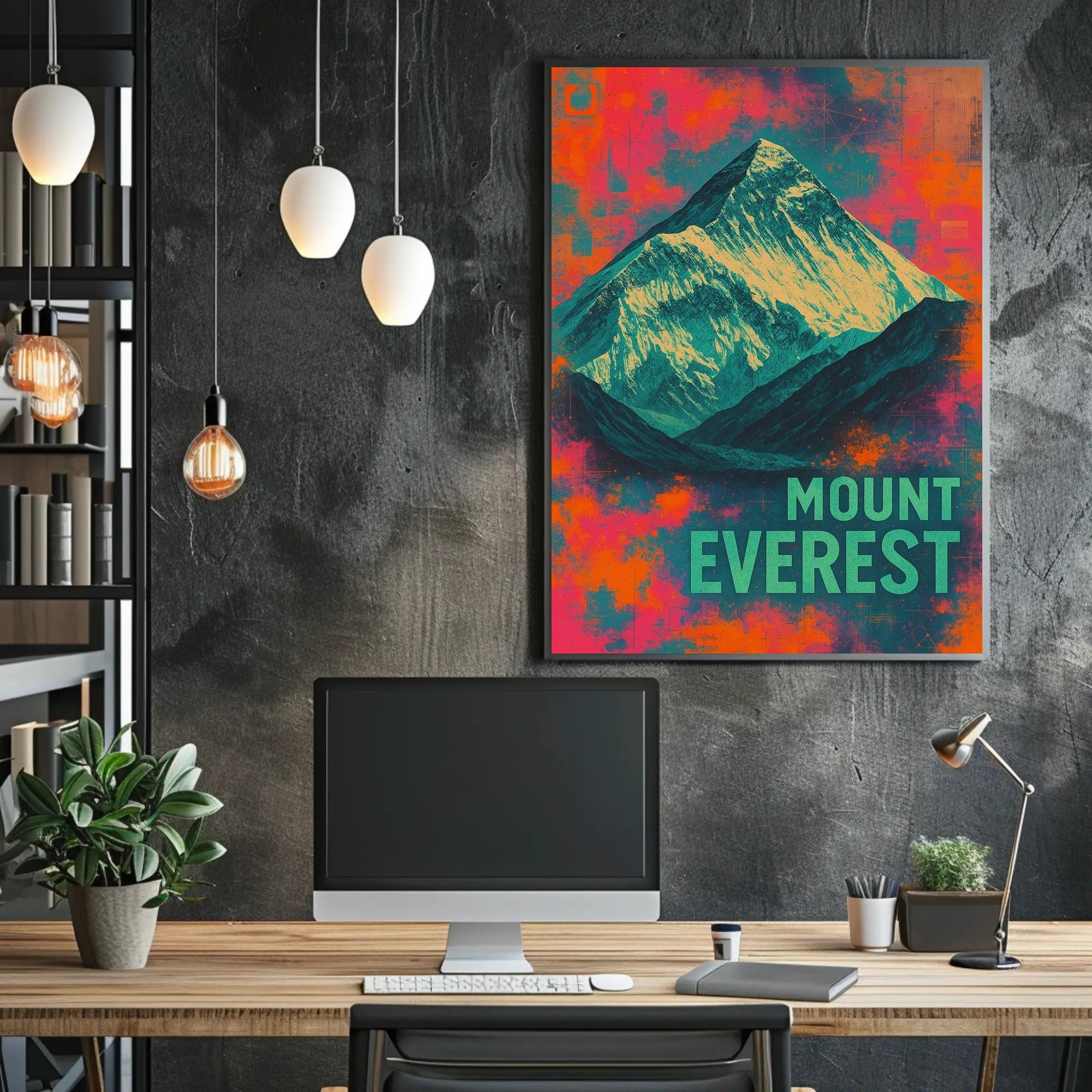 Mount Everest Abstract Art, Vibrant Modern National Park Poster