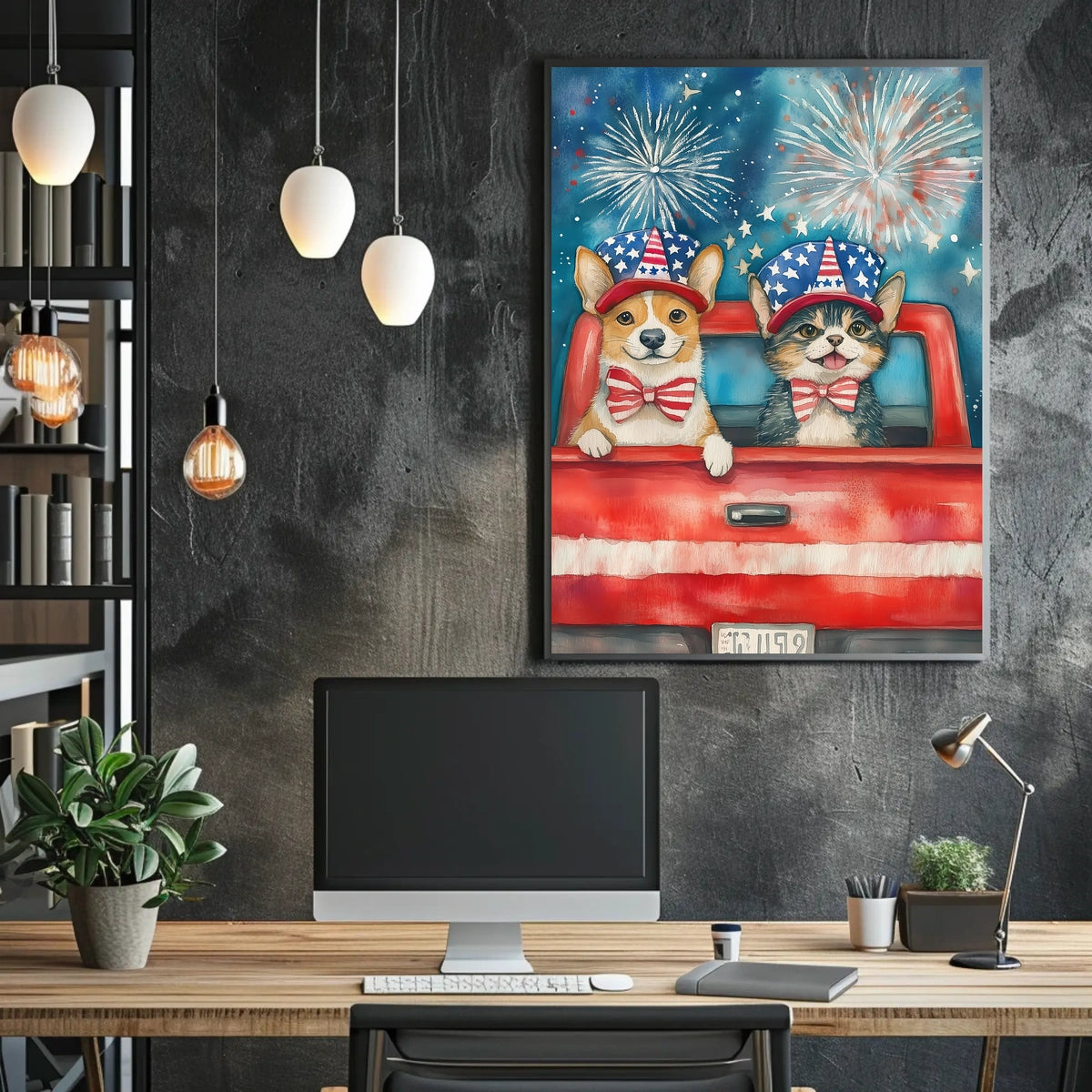 Original Handpainted Watercolor Dog And Cat Artwork Poster
