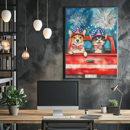 Original Handpainted Watercolor Dog And Cat Artwork Poster