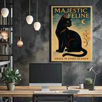 Elegant Black Cat Vintage Artistry Animal Poster
