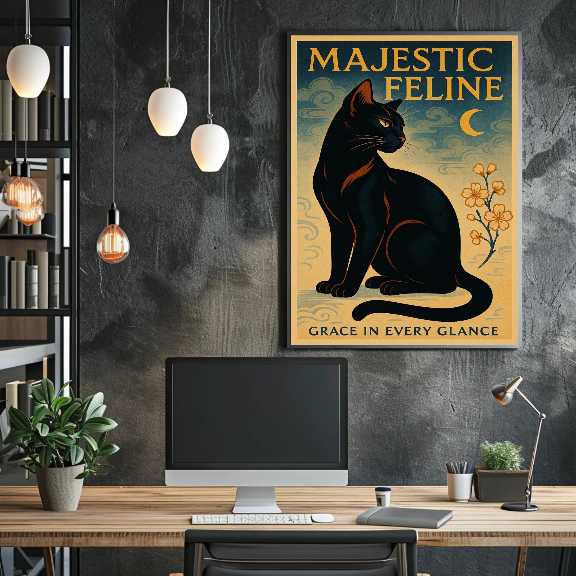 Elegant Black Cat Vintage Artistry Animal Poster