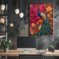 Majestic Peacock Amidst Lush Blooms: Artistic Animal Poster