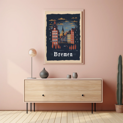 Bremen Skyline Night Scene Germany Travel Poster
