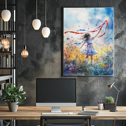 Vibrant Young Girl Spinning Ribbon Decorative Artwork Poster