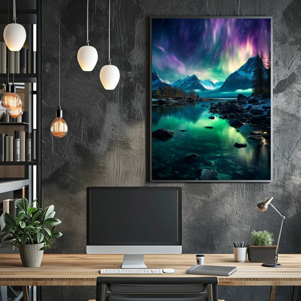 Northern Lights Over Mountain Landscape Poster