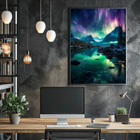 Northern Lights Over Mountain Landscape Poster