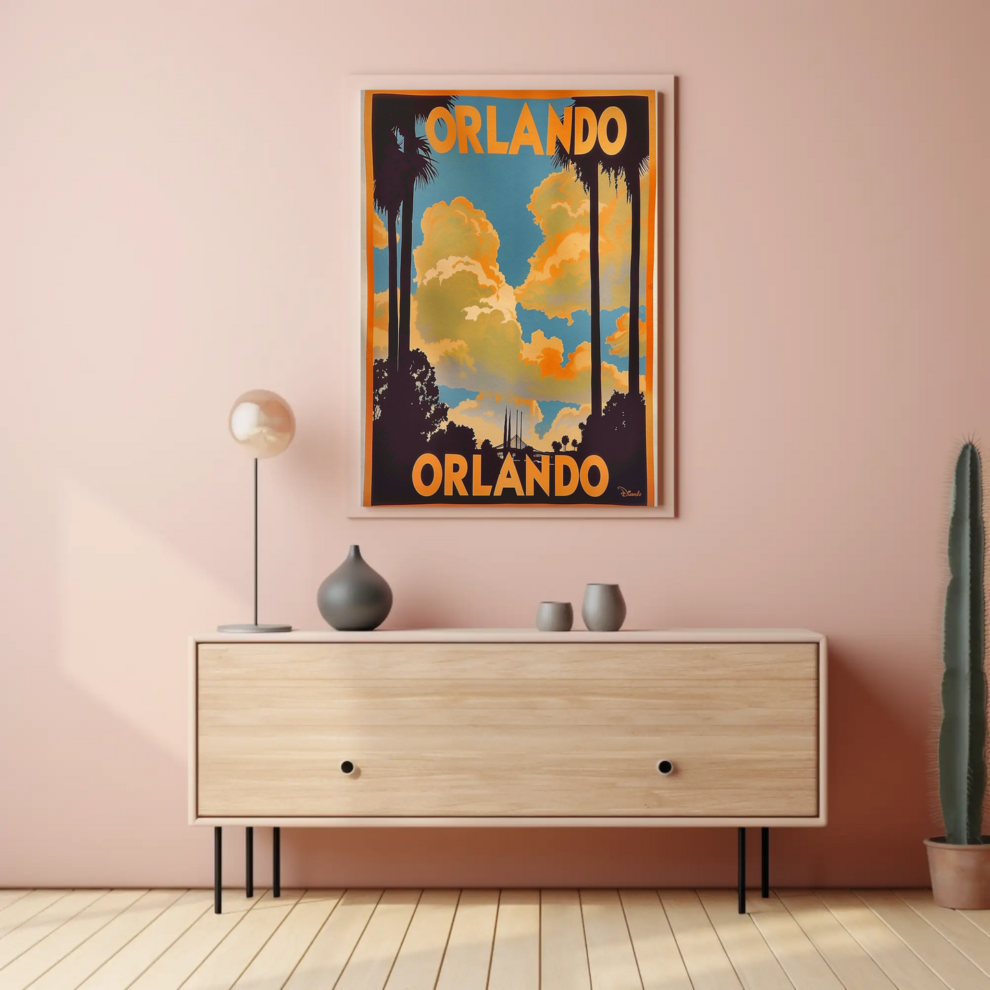 Orlando Sunset Palms Retro Florida Travel Poster