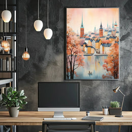 Northern European Waterfront Nostalgia Artistic Cityscape Travel Poster