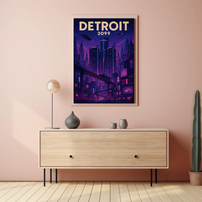 Detroit 2099: A Neon Dream Travel Poster