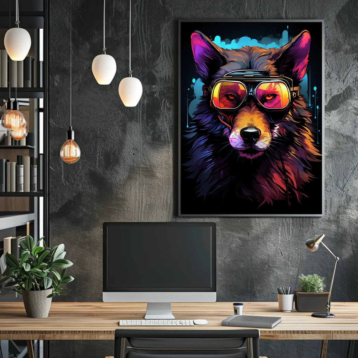 Wolf with Reflective Goggles: Futuristic Sci-Fi Poster