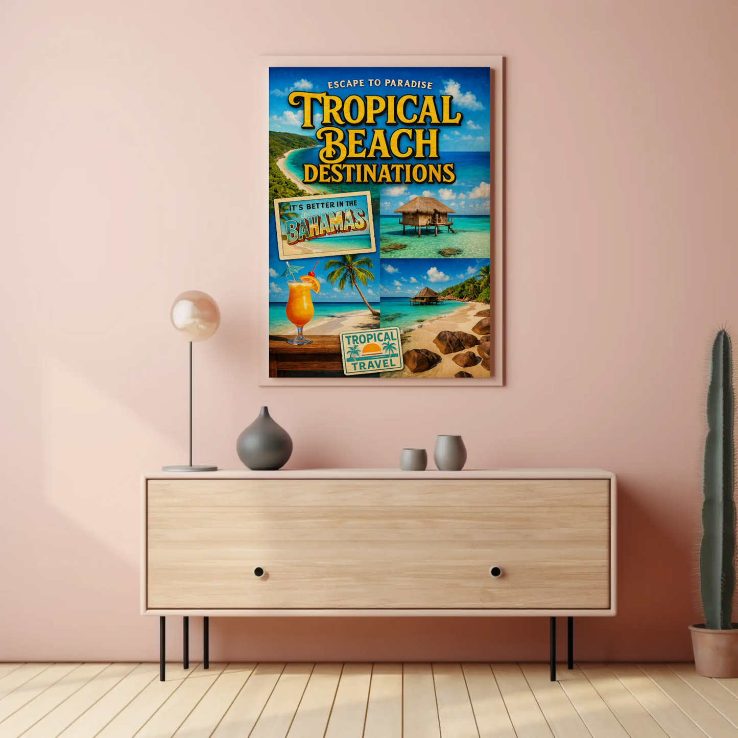 Bahamas Tropical Beach Paradise With Collage Travel Poster