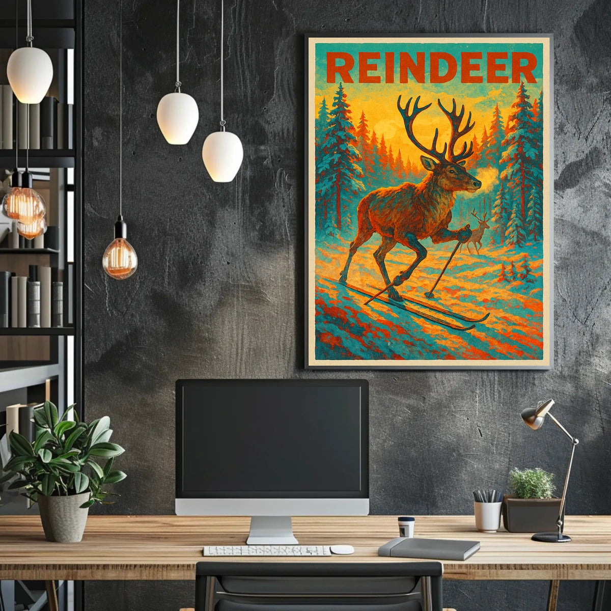 Reindeer Skiing Adventure Poster