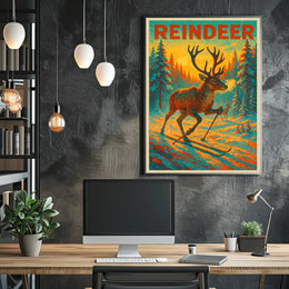 Reindeer Skiing Adventure Poster