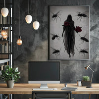 Mysterious Hooded Figure with Red Rose Artistic Poster PosterGoat