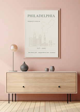 Philadelphia Iconic Landmarks Styled Cultural Heritage Poster