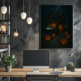 Enchanting Halloween Cottage Gothic Digital Painting Poster