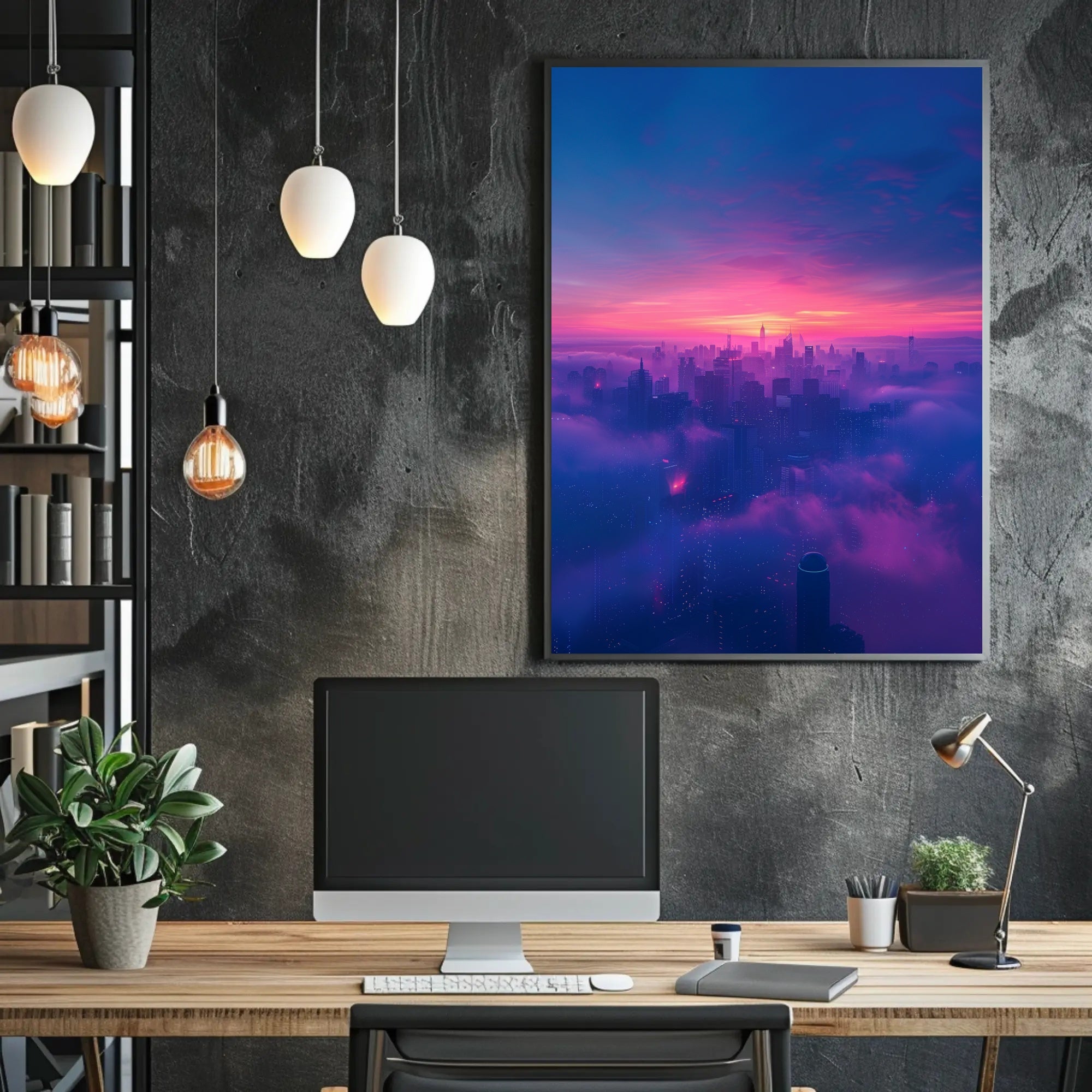 Futuristic Twilight Cityscape Urban or Cityscape Poster PosterGoat