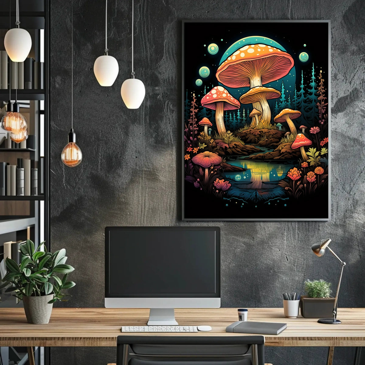 Magical Forest Oversized Mushrooms Abstract, Artistic Poster