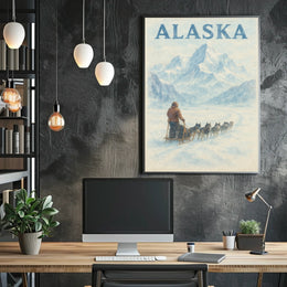 Alaska Dog Sledding Vintage Travel Poster