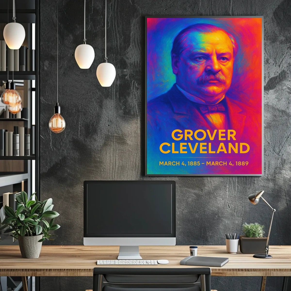 Grover Cleveland 22nd President of the United States Neon Gradient Overlay Poster