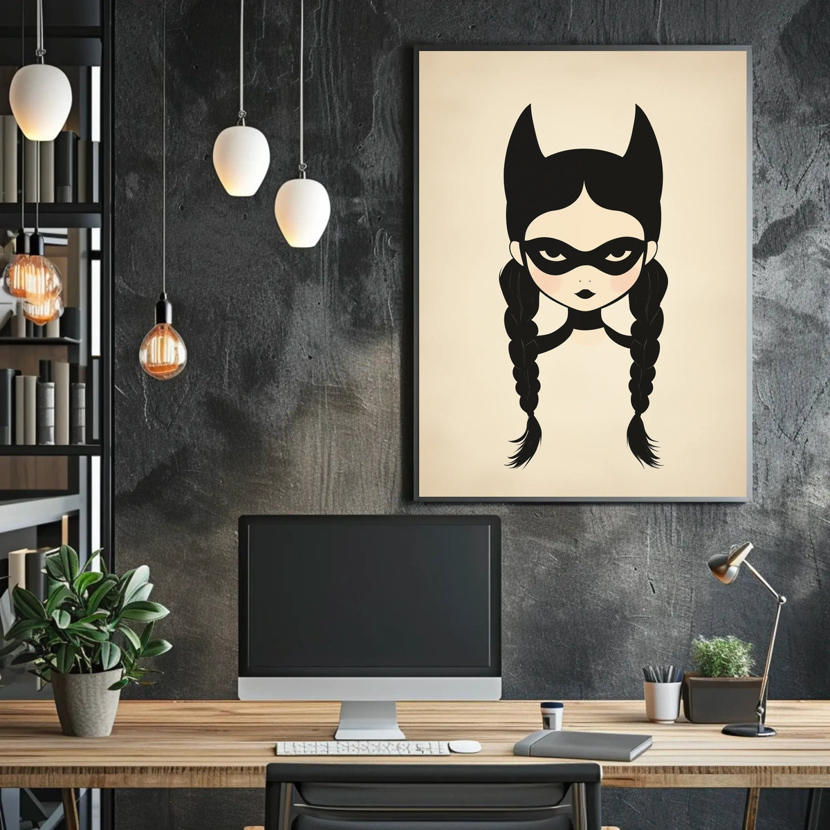 Mysterious Girl Stylized Illustration Braided Hair Poster