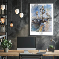 Watercolor Elegance: Pont Alexandre III Urban or Cityscape Poster PosterGoat