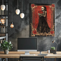 Skeletal Figure Red Roses Cultural or Heritage Poster