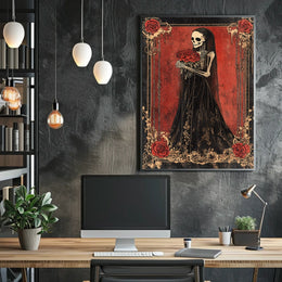 Skeletal Figure Red Roses Cultural or Heritage Poster