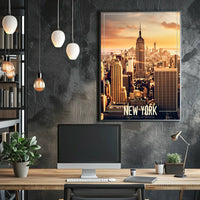 New York City Skyscrapers Sunset Poster Modern Wall Art