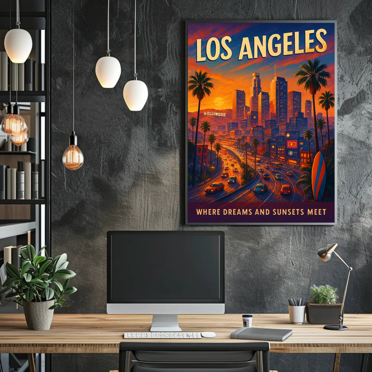 Los Angeles Dreamscape Vintage Sunset Art Poster