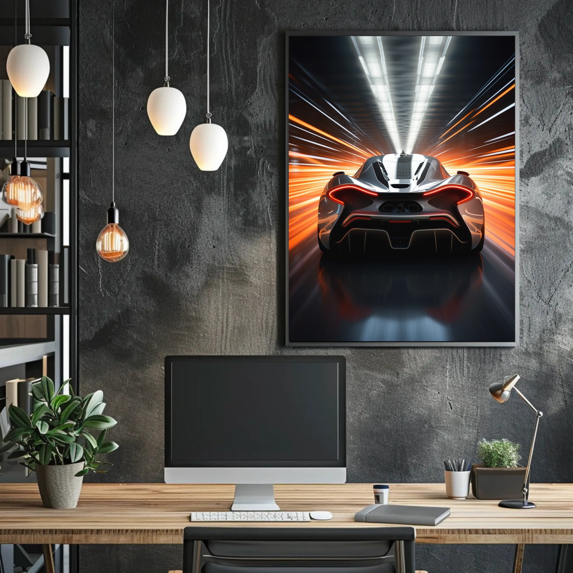 Sleek Modern Sports Car Racing Futuristic Sci-Fi Poster