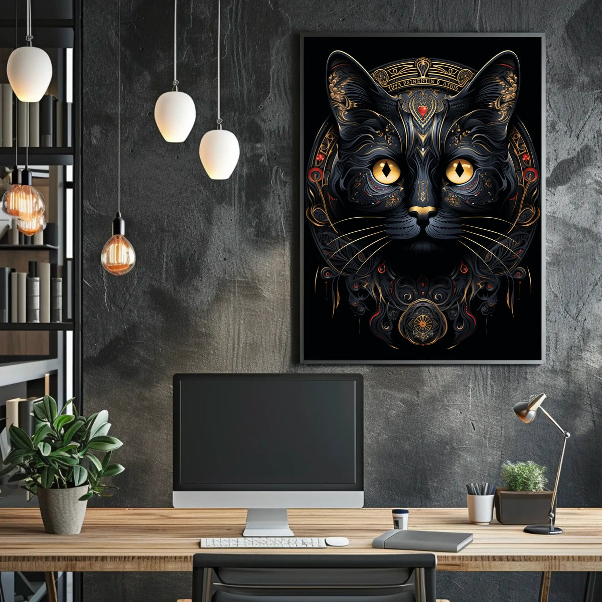 Mystical Golden-Eyed Cat Art Print Animal Poster
