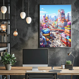 Futuristic Cityscape with Flying Cars Sci-Fi Poster