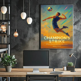 Champion's Strike Energetic Volleyball Action Sports Poster PosterGoat