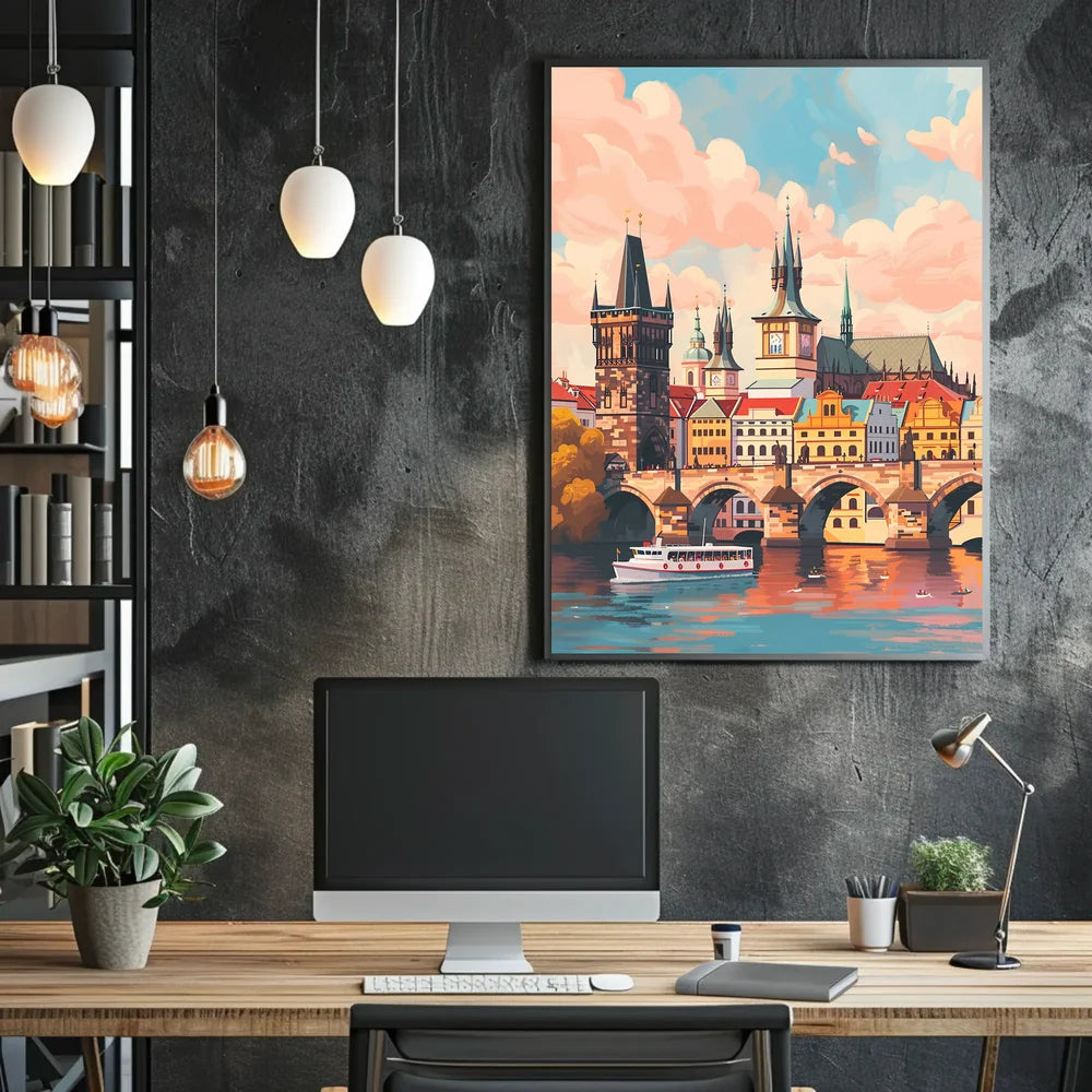 Prague Cityscape Poster: Charles Bridge & Vibrant Skyline