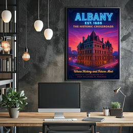 Albany Heritage Sunset City Skyline Poster Vintage Wall Art