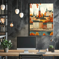 European Cityscape Poster: Stockholm Autumn Waterfront Scene