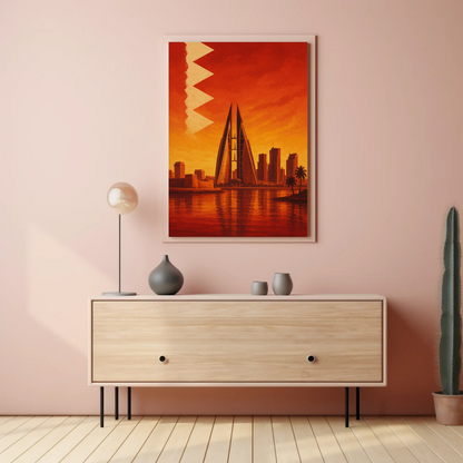 Bahrain Sunset Skyline Vintage Travel Poster