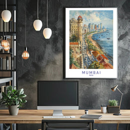 Mumbai Watercolor Coastal View Urban or Cityscape Poster PosterGoat