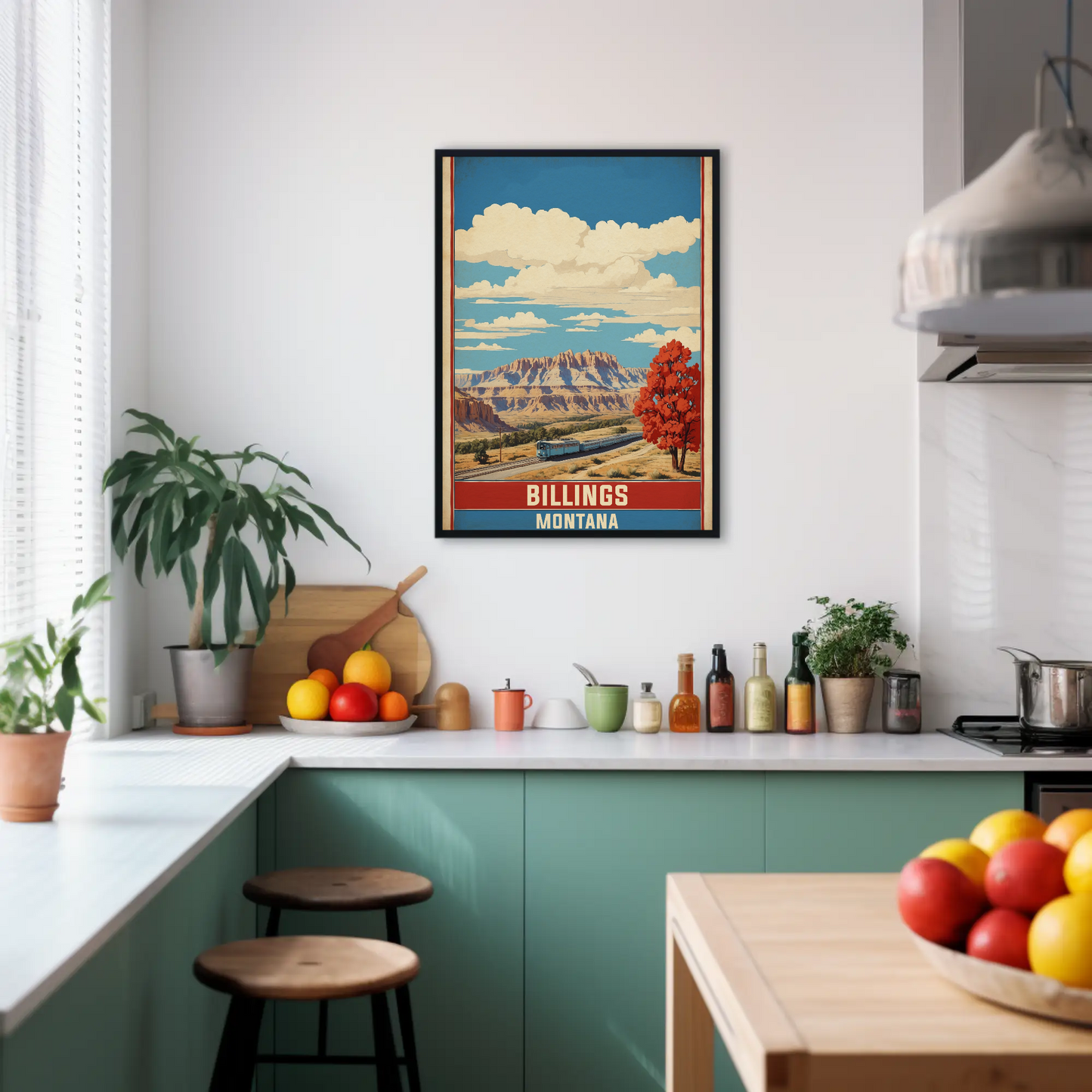Billings Montana Canyon Train Vintage Travel Poster