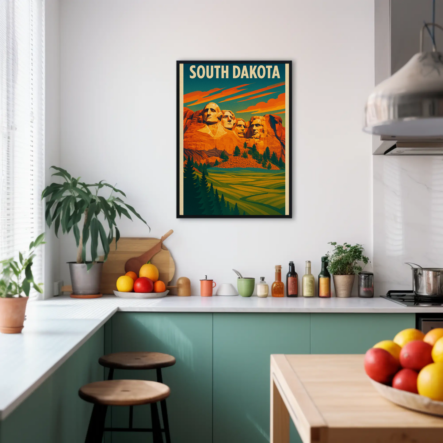 Mount Rushmore Sunset Field South Dakota Vintage Travel Poster