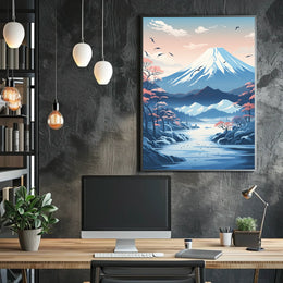 Serene Japanese Landscape with Cherry Blossoms Cultural Poster